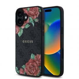 Juodas dėklas Apple Iphone 16 "Guess PU Leather 4G Roses MagSafe"
