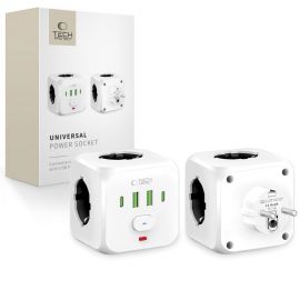 Balta maitinimo rozetė "TECH-PROTECT PCL3X4 POWER SOCKET 2 USB & 2 TYPE-C & 3 SOCKET"