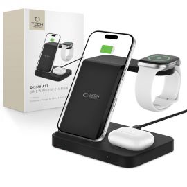 Juodas belaidis pakrovėjas "TECH-PROTECT QI15W-A37 3IN1 WIRELESS CHARGER FOR ANDROID & APPLE"