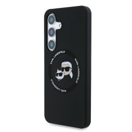 Juodas dėklas Karl Lagerfeld Liquid Silicone K&CH Heads MagSafe MagSafe telefonui Samsung Galaxy S25 Plus