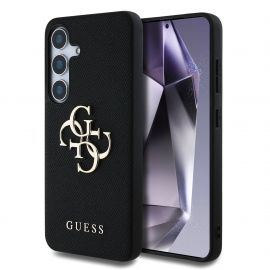 Juodas originalus dėklas Guess PU Grained 4G Metal Logo telefonui Samsung Galaxy S25
