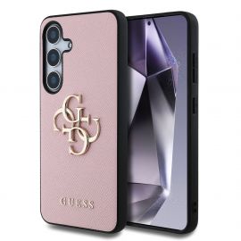 Rožinis originalus dėklas Guess PU Grained 4G Metal Logo telefonui Samsung Galaxy S25 Plus