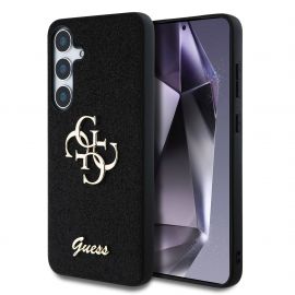 Juodas originalus dėklas Guess PU Fixed Glitter 4G Metal Logo telefonui Samsung Galaxy S25