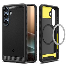 Juodas matinis dėklas Samsung Galaxy S25 "Spigen Rugged Armor MagSafe"