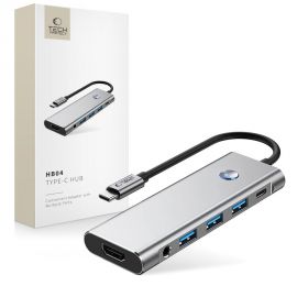 Pilkas adapteris "TECH-PROTECT HB04 HUB ADAPTER 9IN1 TYPE-C + USB2.0 + USB3.0 + HDMI 4K 60HZ + SD/TF + PD100W + AV3.5"