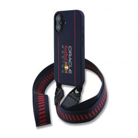 Mėlynas dėklas Apple Iphone 16 "Red Bull Silicone Vertical Logo MagSafe Case + Crossbody Strap"