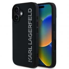 Juodas dėklas Karl Lagerfeld 3D Rubber Glitter Logo Karl telefonui Apple Iphone 16