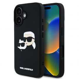Juodas dėklas Karl Lagerfeld 3D Rubber Double Heads telefonui Apple iPhone 16