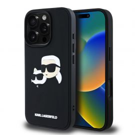 Juodas dėklas Karl Lagerfeld 3D Rubber Double Heads telefonui Apple iPhone 16 Pro