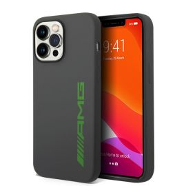 Pilkas originalus dėklas AMG Liquid Silicone Green Logo telefonui Apple iPhone 14 Pro Max