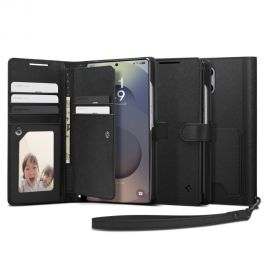 Juodas atverčiamas dėklas Samsung Galaxy S25 Ultra "Spigen Wallet S"