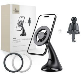 Juodas telefono laikiklis "TECH-PROTECT N56 MAGNETIC MAGSAFE DASHBOARD UNRG & VENT CAR MOUNT"