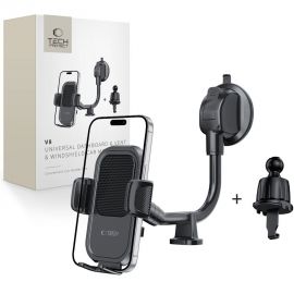 Juodas telefono laikiklis "TECH-PROTECT V8 UNIVERSAL LONG ARM DASHBOARD & WINDSHIELD CAR MOUNT"