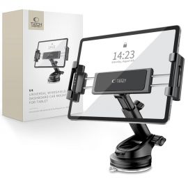 Juodas planšetinių kompiuterių laikiklis "TECH-PROTECT V4 UNIVERSAL WINDSHIELD & DASHBOARD CAR MOUNT FOR TABLET"
