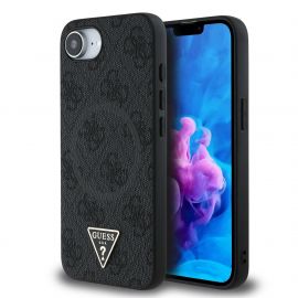 Juodas originalus dėklas Guess PU 4G Strass Triangle Metal Logo telefonui Apple iPhone 16e