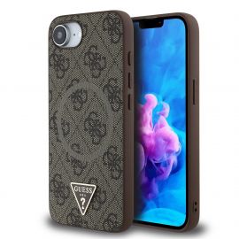 Rudas originalus dėklas Guess PU 4G Strass Triangle Metal Logo telefonui Apple iPhone 16e