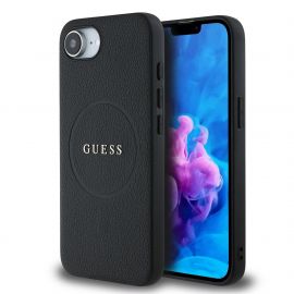 Juodas dėklas Guess PU Grained Classic Logo MagSafe telefonui Apple iPhone 16e