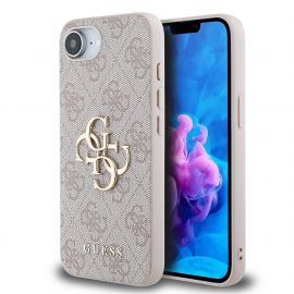 Rausvas originalus dėklas Guess PU 4G Metal Logo telefonui Apple Iphone 16e