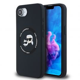 Juodas dėklas Karl Lagerfeld Liquid Silicone K&CH Heads MagSafe MagSafe telefonui Apple Iphone 16e