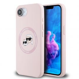 Rausvas dėklas Karl Lagerfeld Liquid Silicone K&CH Heads MagSafe MagSafe telefonui Apple Iphone 16e