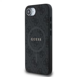 Juodas dėklas Guess PU Leather 4G Colored Ring MagSafe telefonui Apple iPhone 16e