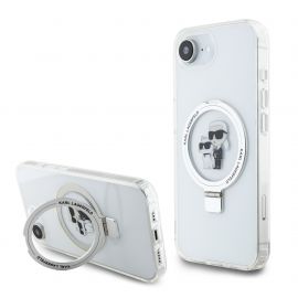 Baltas dėklas Karl Lagerfeld Ringstand Karl and Choupette MagSafe telefonui Apple iPhone 16e