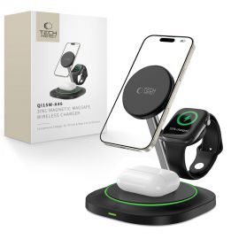 Juodas belaidis pakrovėjas "TECH-PROTECT QI15W-A46 3IN1 MAGNETIC MAGSAFE WIRELESS CHARGER"