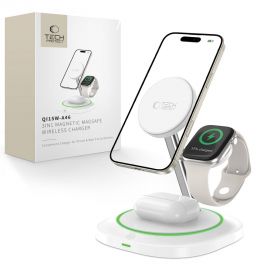 Baltas belaidis pakrovėjas "TECH-PROTECT QI15W-A46 3IN1 MAGNETIC MAGSAFE WIRELESS CHARGER"