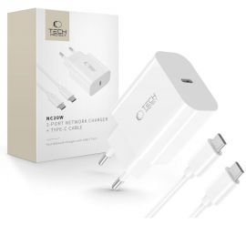 Baltas buitinis pakrovėjas "TECH-PROTECT NC20W 1-PORT NETWORK CHARGER PD20W + TYPE-C CABLE"