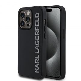 Juodas dėklas Karl Lagerfeld 3D Rubber Glitter Logo Karl telefonui Apple Iphone 14 Pro