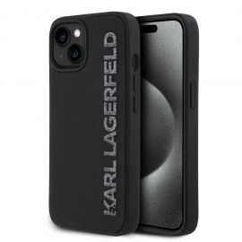 Juodas dėklas Karl Lagerfeld 3D Rubber Glitter Logo Karl telefonui Apple Iphone 15
