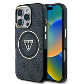 Juodas originalus dėklas Guess IML 4G Glitter and Triangle Logo MagSafe telefonui Apple Iphone 16 Pro Max