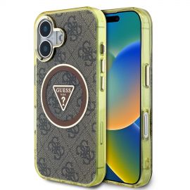 Rudas originalus dėklas Guess IML 4G Glitter and Triangle Logo MagSafe telefonui Apple Iphone 16