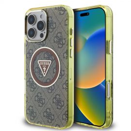 Rudas originalus dėklas Guess IML 4G Glitter and Triangle Logo MagSafe telefonui Apple Iphone 16 Pro