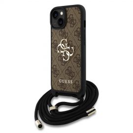 Rudas originalus dėklas Guess PU 4G Metal Logo Crossbody Strap telefonui Apple iPhone 15