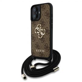 Rudas originalus dėklas Guess PU 4G Metal Logo Crossbody Strap telefonui Apple iPhone 16