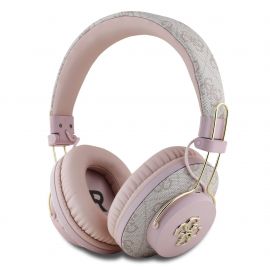 Rožinės belaidės ausinės Guess PU 4G Metal Logo ENC Wireless Headphone