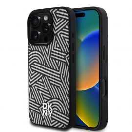 Juodas dėklas telefonui Apple Iphone 16 Pro Max "DKNY PU Leather Crosswalk Pattern Magsafe"