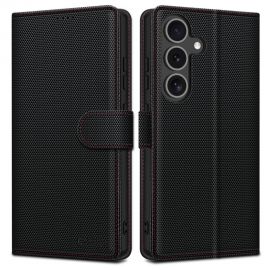 Juodas-raudonas atverčiamas dėklas Samsung Galaxy S25 "Tech-Protect Wallet RS"
