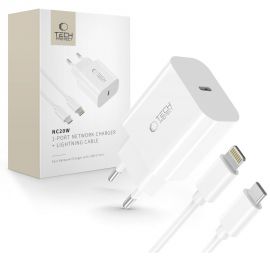 Baltas buitinis pakrovėjas "TECH-PROTECT NC20W 1-PORT NETWORK CHARGER PD20W + LIGHTNING CABLE"