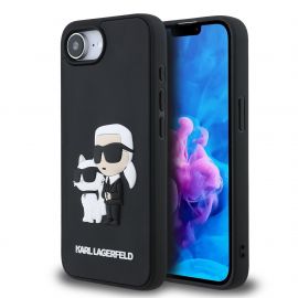 Juodas originalus dėklas Karl Lagerfeld 3D Rubber Karl and Choupette telefonui Apple iPhone 16E
