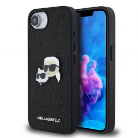 Juodas blizgantis originalus dėklas Karl Lagerfeld Fixed Glitter Metal K&CH telefonui Apple iPhone 16E