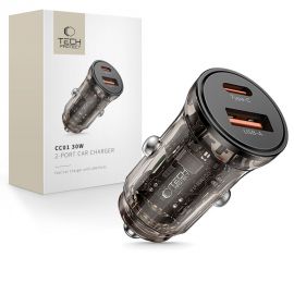 Juodas automobilinis įkroviklis TECH-PROTECT CC01 2-PORT CAR CHARGER PD30W/QC3.0