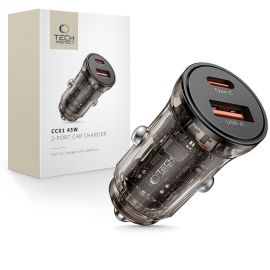 Juodas automobilinis įkroviklis TECH-PROTECT CC01 2-PORT CAR CHARGER PD45W/QC3.0