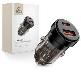 Juodas automobilinis įkroviklis TECH-PROTECT CC03 2-PORT CAR CHARGER PD30W/QC3.0