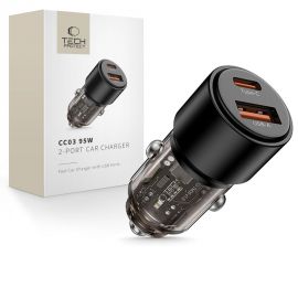 Juodas automobilinis įkroviklis TECH-PROTECT CC03 2-PORT CAR CHARGER PD95W/QC3.0