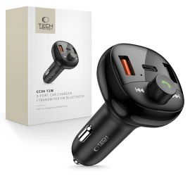 Juodas automobilinis transmiteris TECH-PROTECT CC06 3-PORT CAR CHARGER PD72W + TRANSMITER FM BLUETOOTH