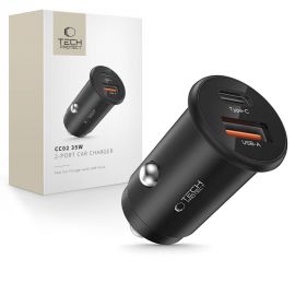 Juodas automobilinis įkroviklis TECH-PROTECT CC02 2-PORT CAR CHARGER PD35W/QC3.0