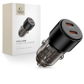 Juodas automobilinis įkroviklis TECH-PROTECT CC03 2-PORT CAR CHARGER PD100W