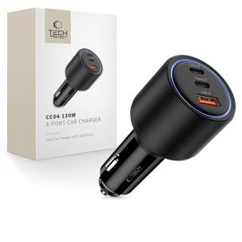 Juodas automobilinis įkroviklis TECH-PROTECT CC04 3-PORT CAR CHARGER PD130W